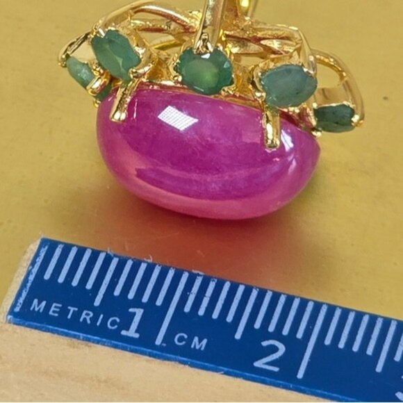 925 Sterling Silver Ring Sz 6.5 with Natural Oval Ruby 16x11mm & Emerald Gems - Picture 2 of 13
